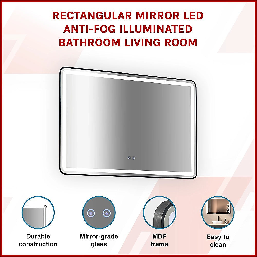 Rectangular Mirror LED Anti-Fog Illuminated Bathroom Living Room