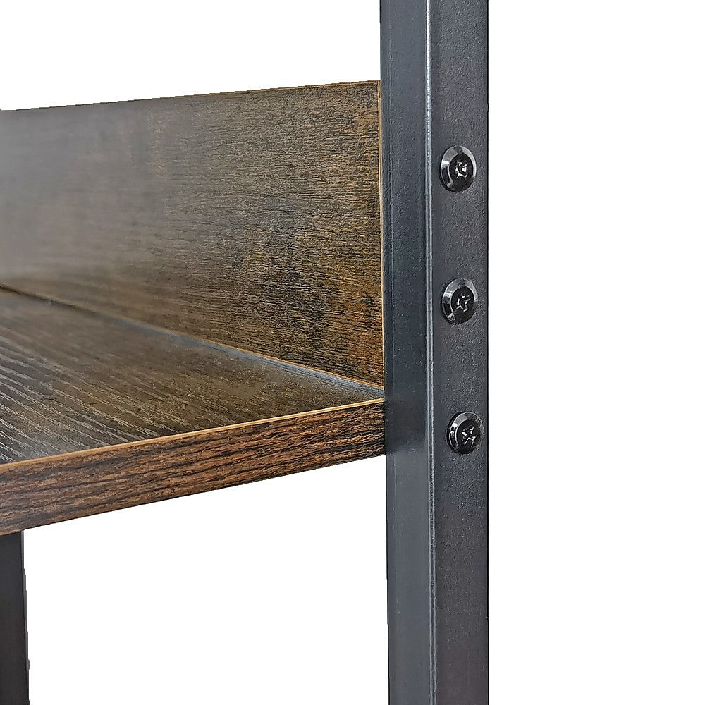 Industrial C Shaped Sofa Side Table with Wooden Shelf Couch Laptop Snack End Table