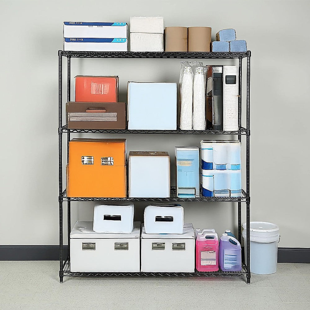 Modular Wire Storage 120x45cm Steel Shelving Black With Fixed Legs For Garage Kitchen Or Retail Storage