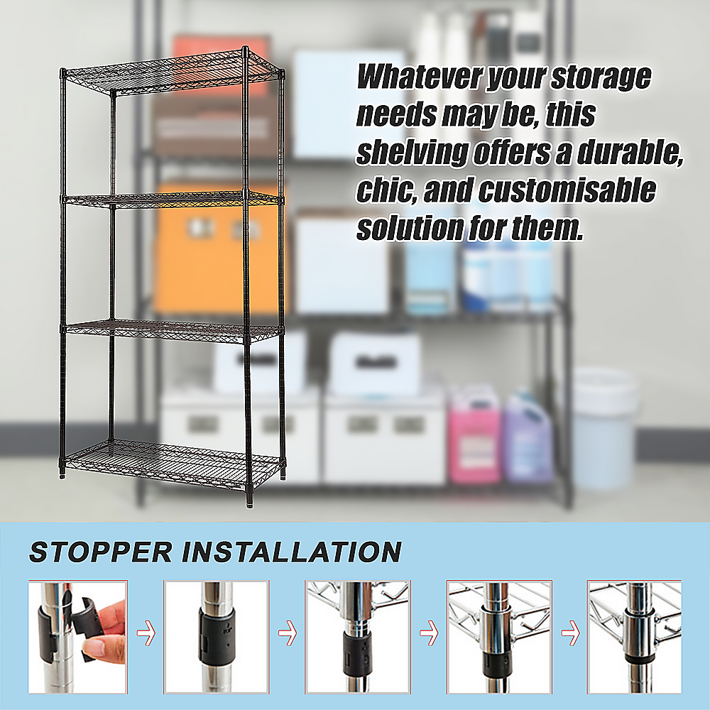 Modular Wire Storage 120x45cm Steel Shelving Black With Fixed Legs For Garage Kitchen Or Retail Storage
