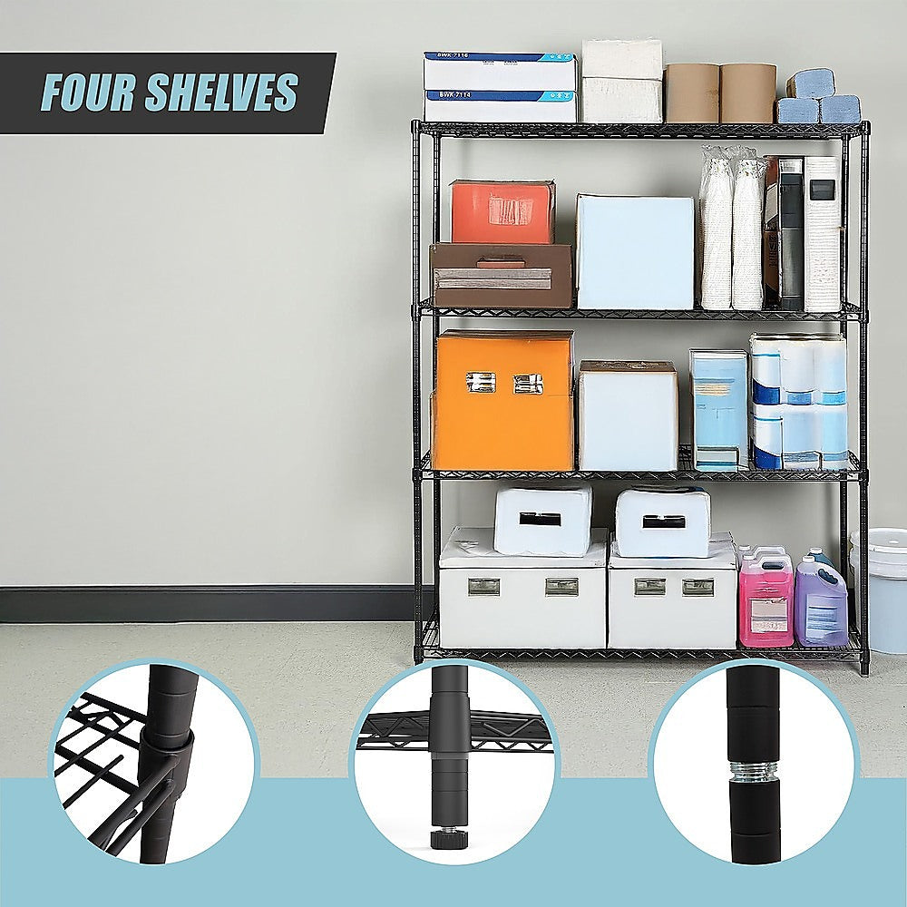 Modular Wire Storage 120x45cm Steel Shelving Black With Fixed Legs For Garage Kitchen Or Retail Storage