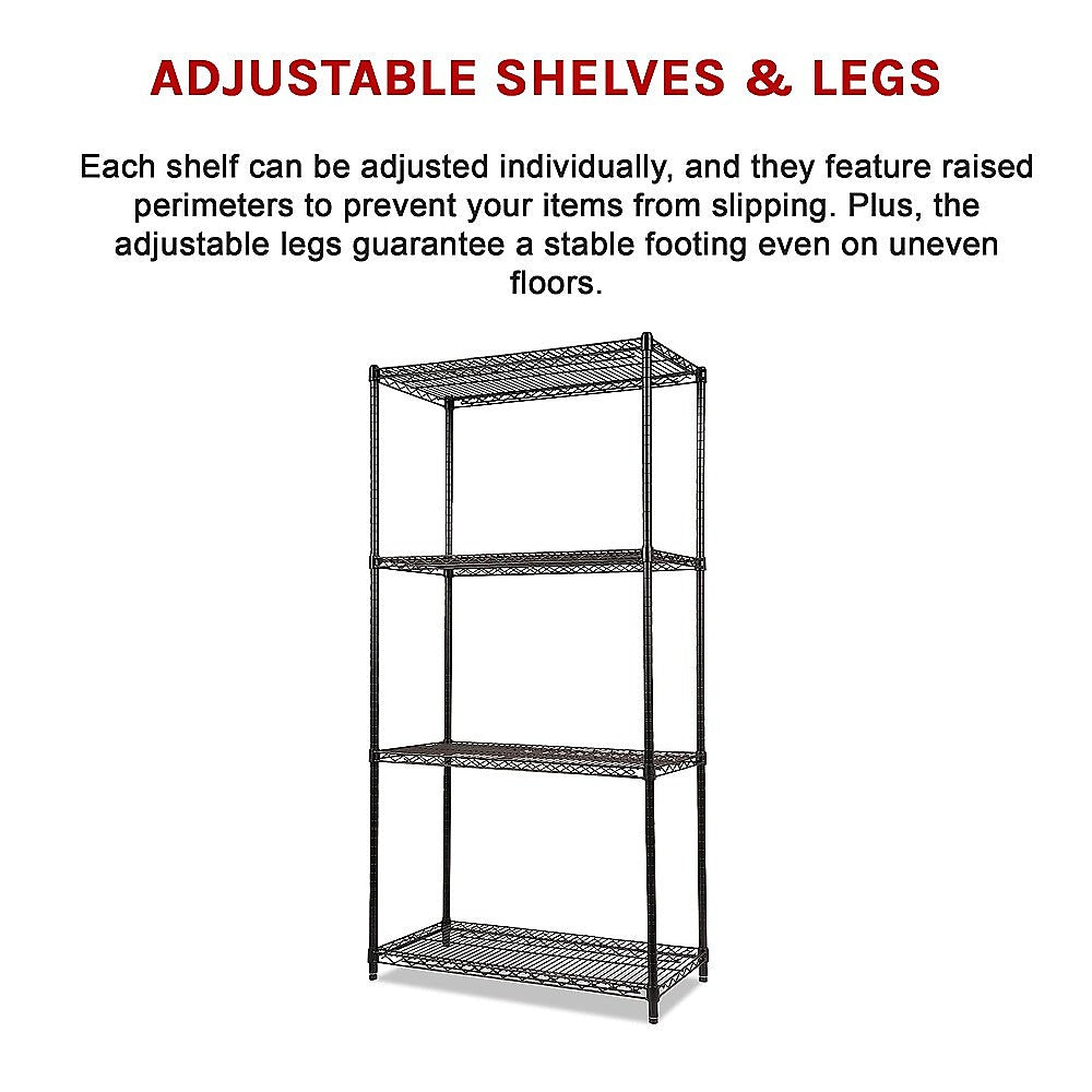 Modular Wire Storage 120x45cm Steel Shelving Black With Fixed Legs For Garage Kitchen Or Retail Storage