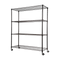 Modular Wire Shelving 120×45cm – Black, 4‑Tier Steel Rack with Wheels