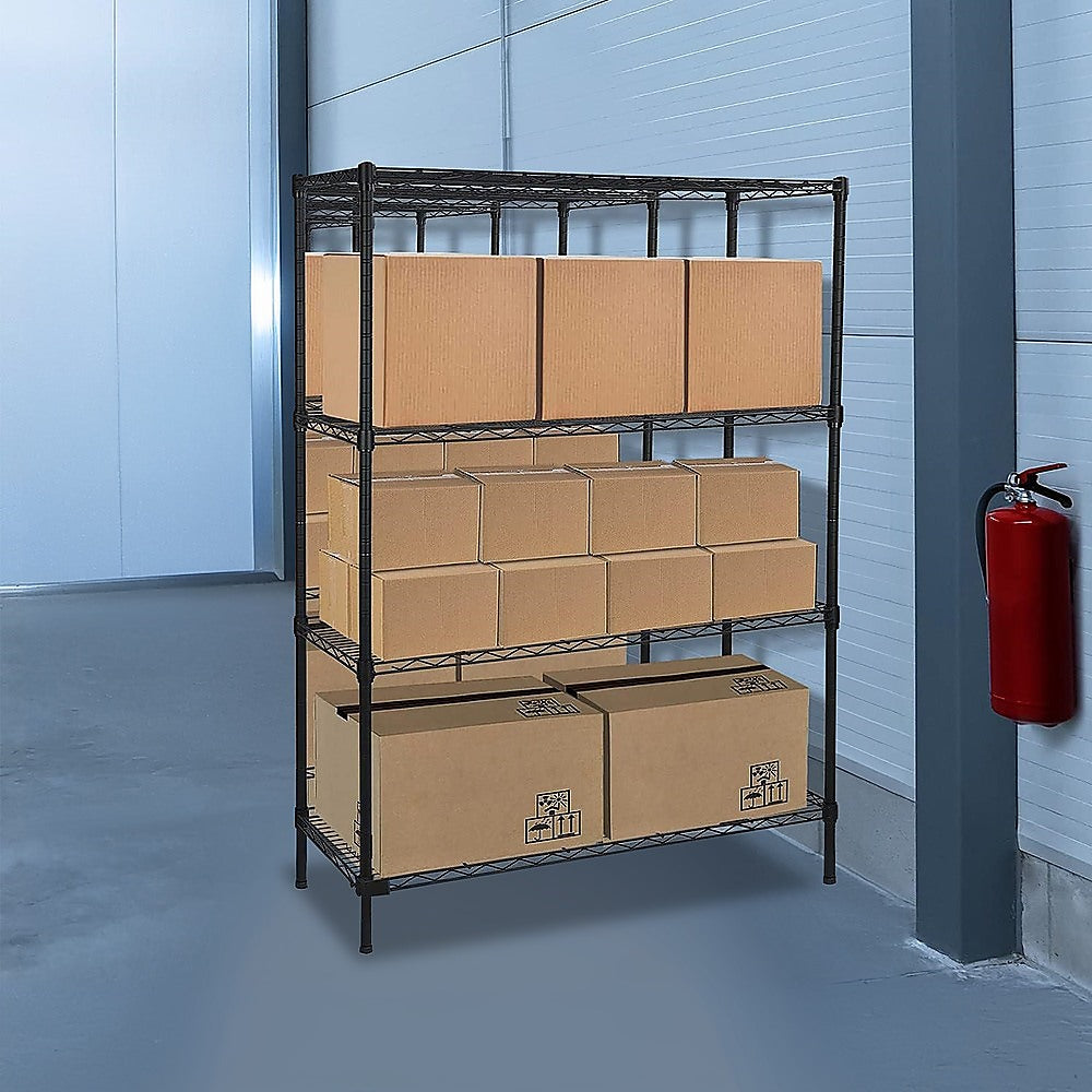 Modular Wire Storage 150x45cm Steel Shelving Black With Fixed Legs For Garage Warehouse Or Kitchen Organisation