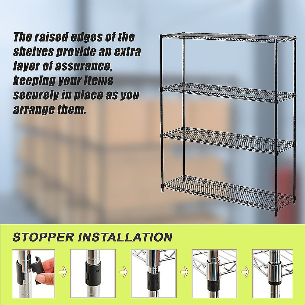 Modular Wire Storage 150x45cm Steel Shelving Black With Fixed Legs For Garage Warehouse Or Kitchen Organisation