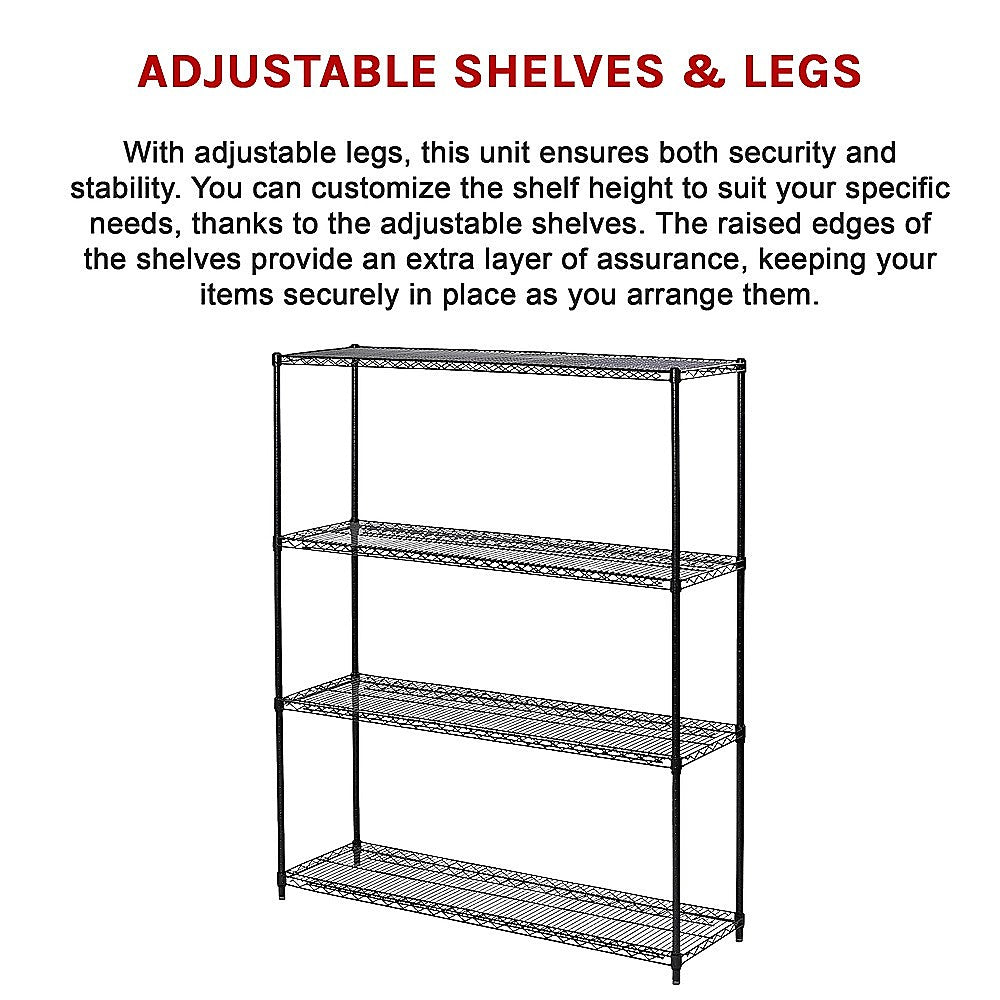Modular Wire Storage 150x45cm Steel Shelving Black With Fixed Legs For Garage Warehouse Or Kitchen Organisation