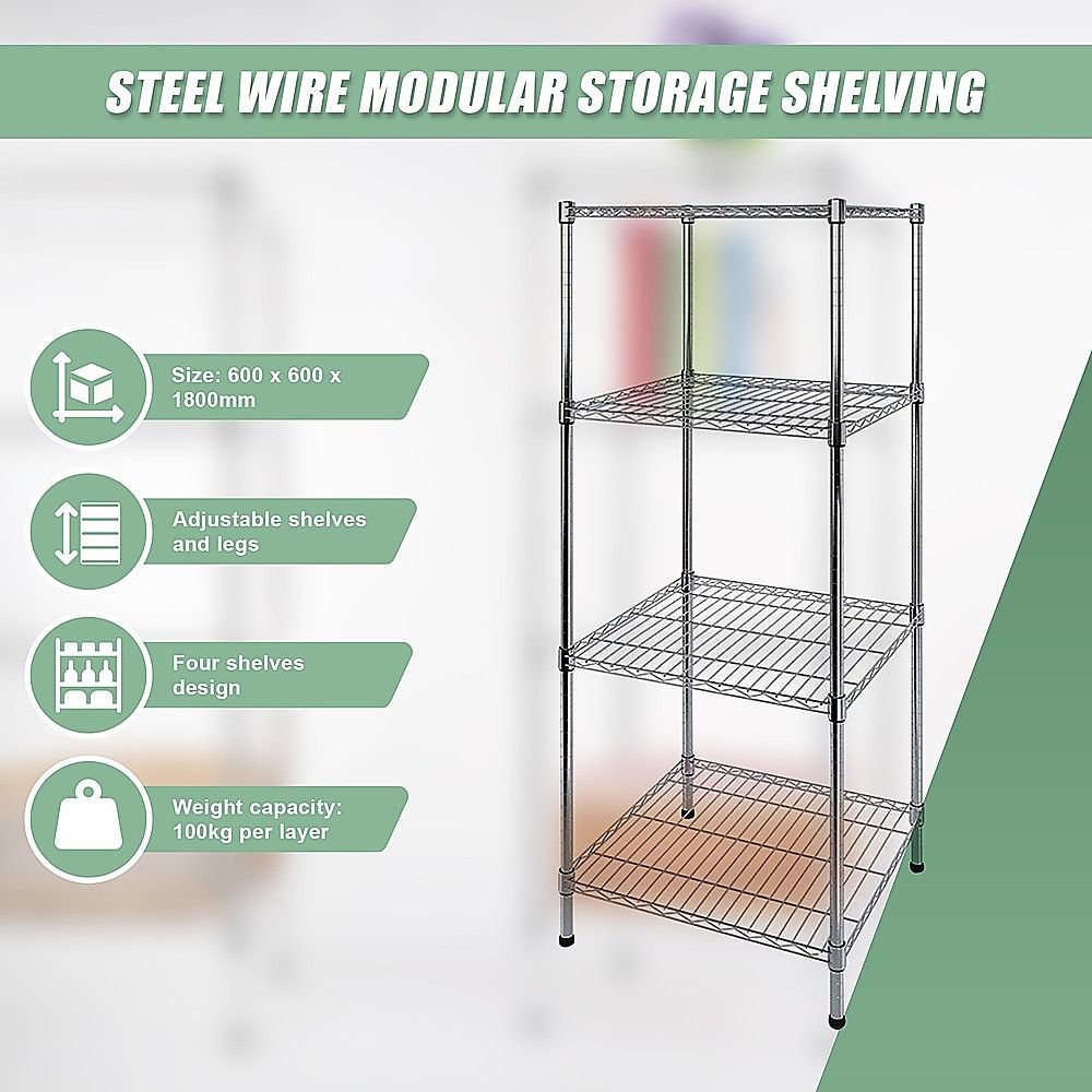 Wire Storage Rack – 60x60cm Chrome Shelving with Fixed Legs