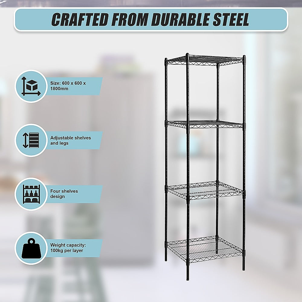 Modular Wire Storage 60x60cm Steel Shelving Black With Fixed Legs For Garage Warehouse Or Kitchen Organisation