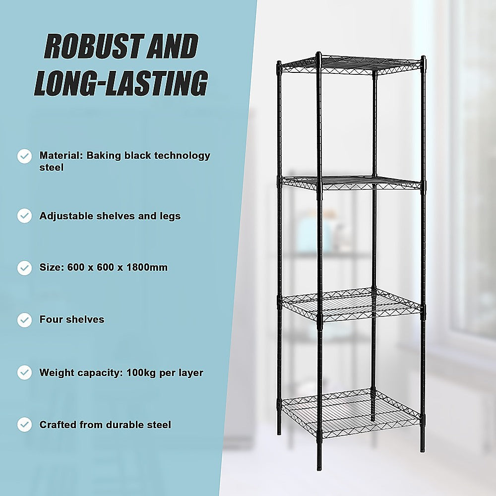 Modular Wire Storage 60x60cm Steel Shelving Black With Fixed Legs For Garage Warehouse Or Kitchen Organisation