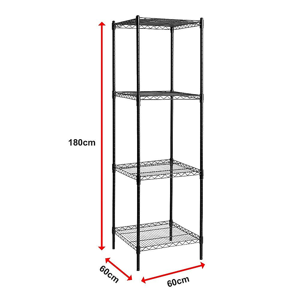 Modular Wire Storage 60x60cm Steel Shelving Black With Fixed Legs For Garage Warehouse Or Kitchen Organisation