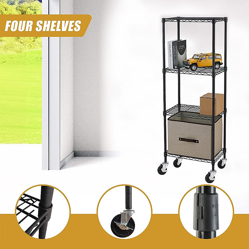 Modular Wire Storage 60x60cm Steel Shelving Black With Wheels For Garage Warehouse Or Kitchen Organisation