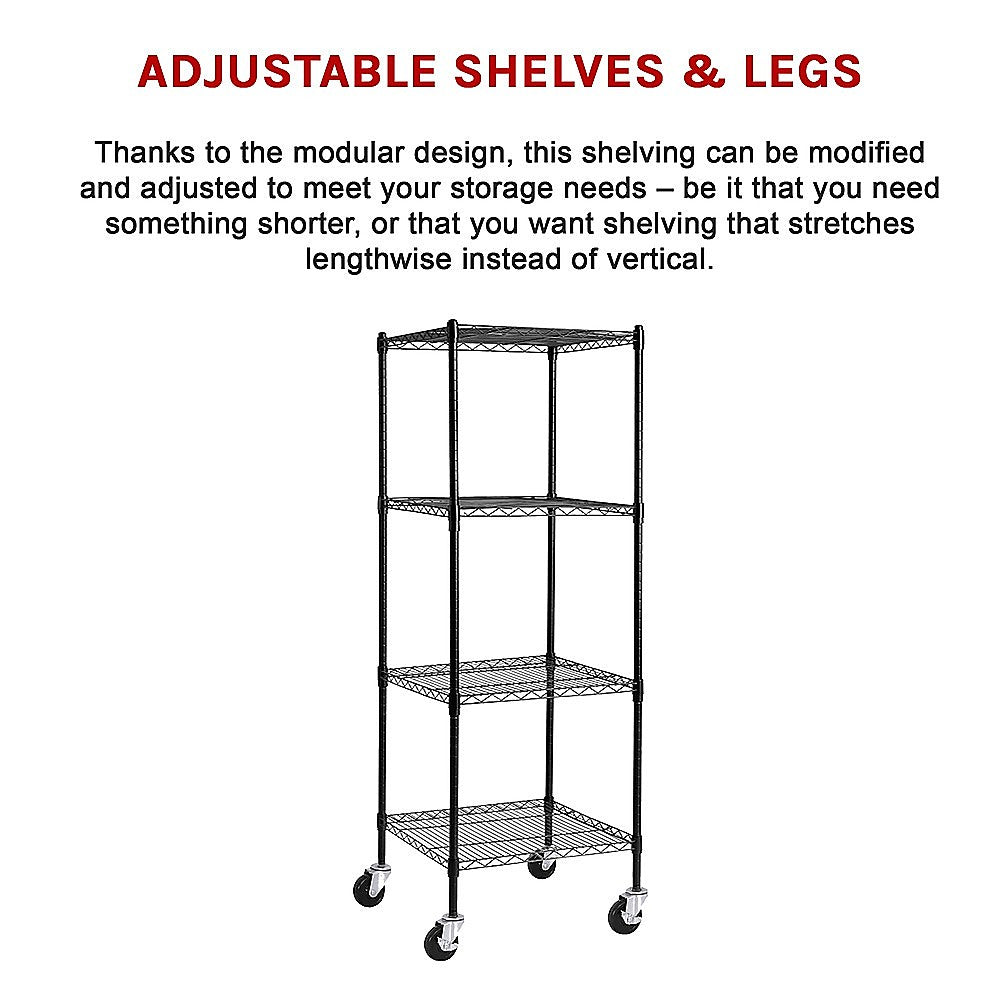 Modular Wire Storage 60x60cm Steel Shelving Black With Wheels For Garage Warehouse Or Kitchen Organisation