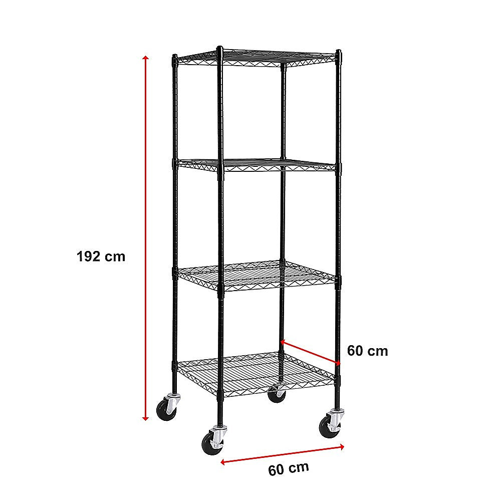 Modular Wire Storage 60x60cm Steel Shelving Black With Wheels For Garage Warehouse Or Kitchen Organisation