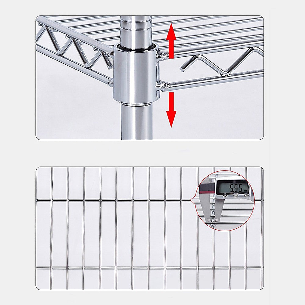 Modular Wire Storage 45x45cm Steel Shelving Chrome With Fixed Legs For Garage Warehouse Or Kitchen Organisation