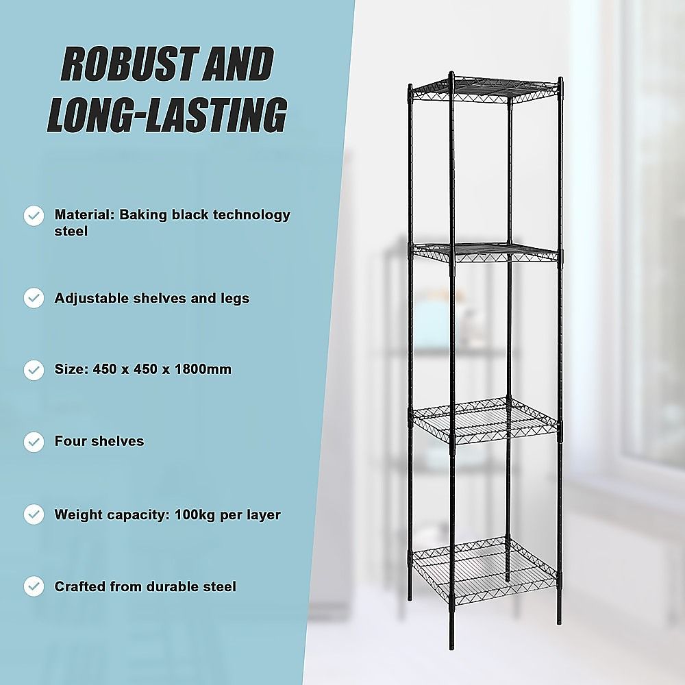 Wire Storage Rack – 45x45cm Black Shelving with Fixed Legs