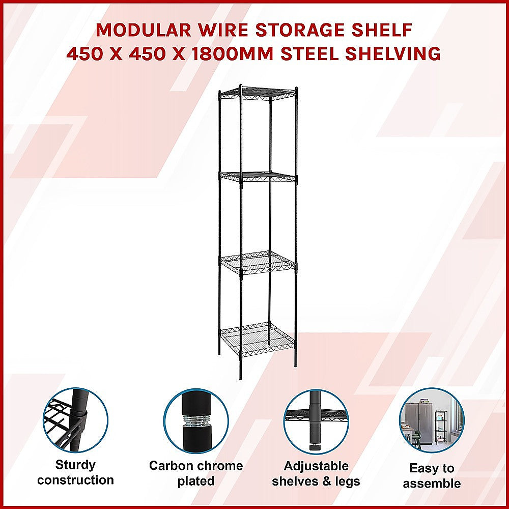 Modular Wire Storage 45x45cm Steel Shelving Black With Fixed Legs For Garage Warehouse Or Kitchen Organisation