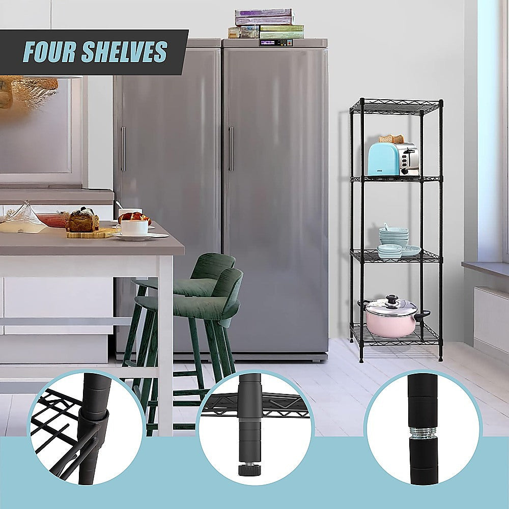 Modular Wire Storage 45x45cm Steel Shelving Black With Fixed Legs For Garage Warehouse Or Kitchen Organisation