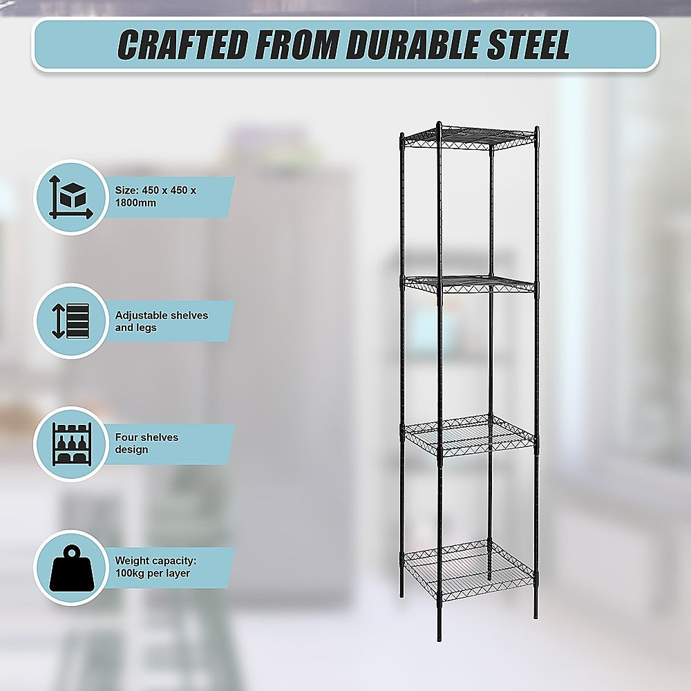 Modular Wire Storage 45x45cm Steel Shelving Black With Fixed Legs For Garage Warehouse Or Kitchen Organisation