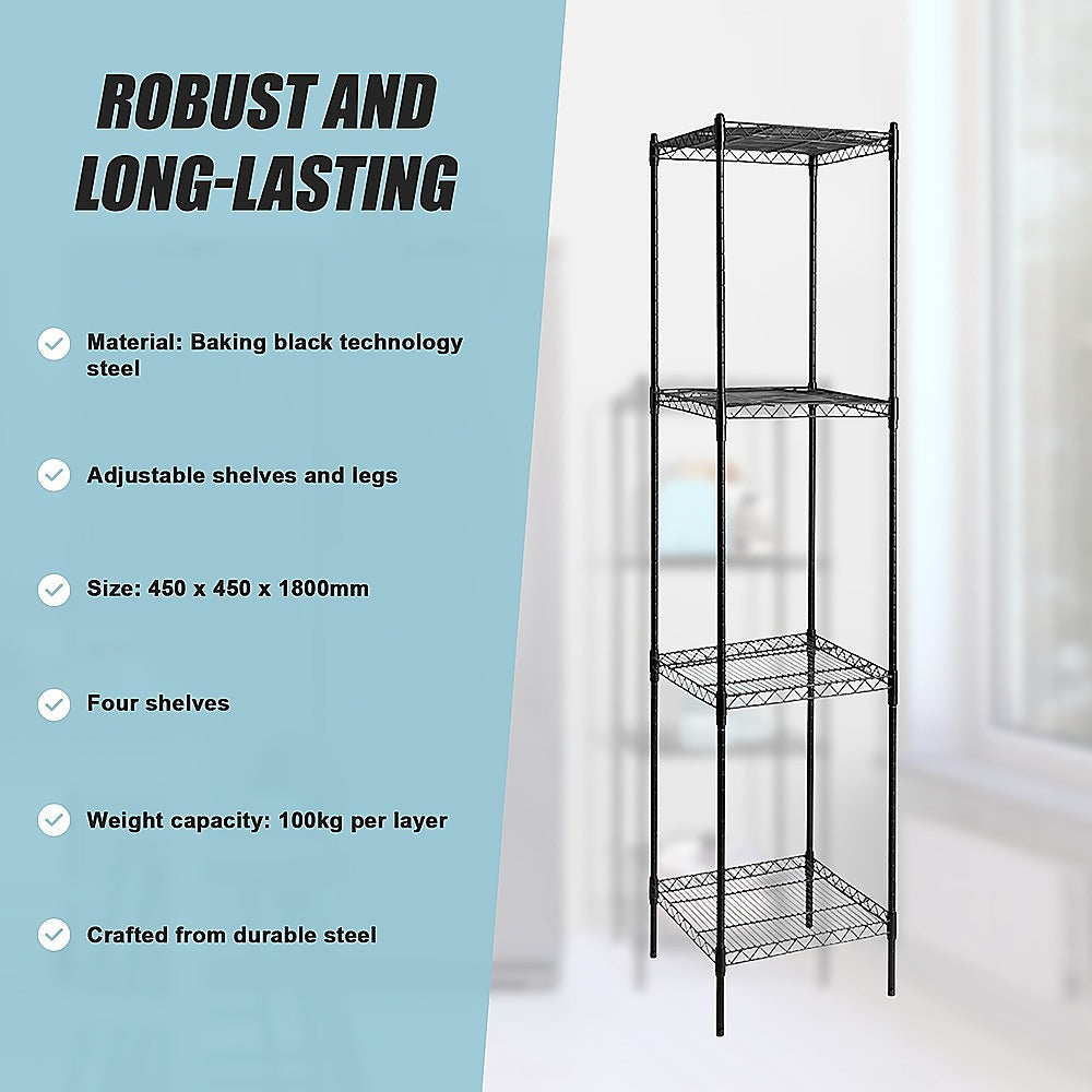Modular Wire Storage 45x45cm Steel Shelving Black With Fixed Legs For Garage Warehouse Or Kitchen Organisation
