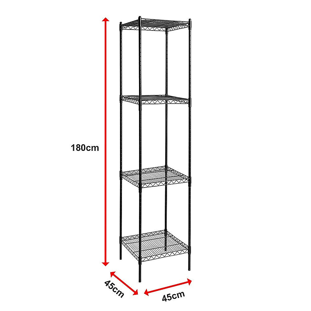 Modular Wire Storage 45x45cm Steel Shelving Black With Fixed Legs For Garage Warehouse Or Kitchen Organisation