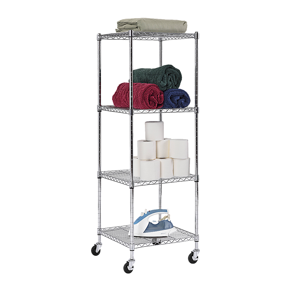 Modular Wire Storage 45x45cm Steel Shelving Chrome With Wheels For Garage Warehouse Or Kitchen Organisation