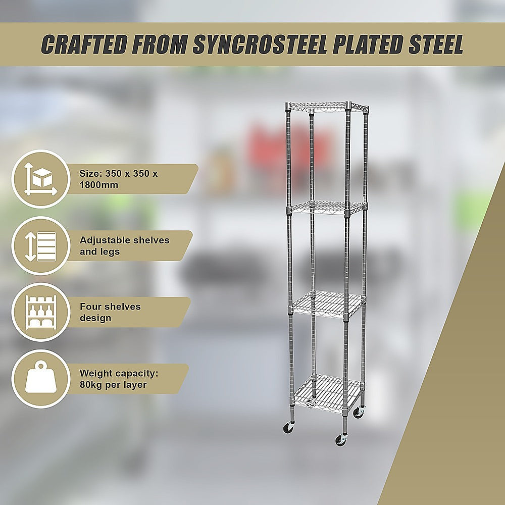 Modular Wire Storage 45x45cm Steel Shelving Chrome With Wheels For Garage Warehouse Or Kitchen Organisation