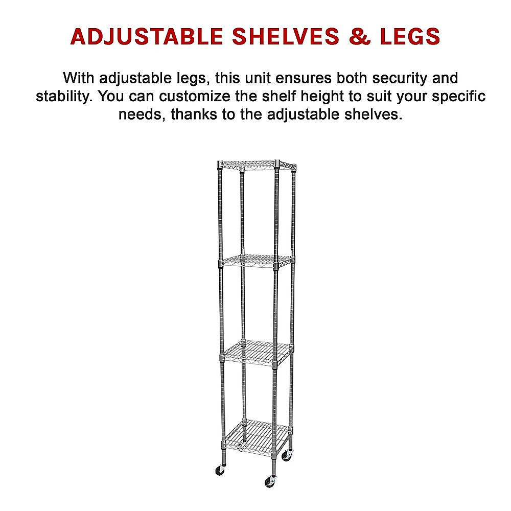 Modular Wire Storage 45x45cm Steel Shelving Chrome With Wheels For Garage Warehouse Or Kitchen Organisation