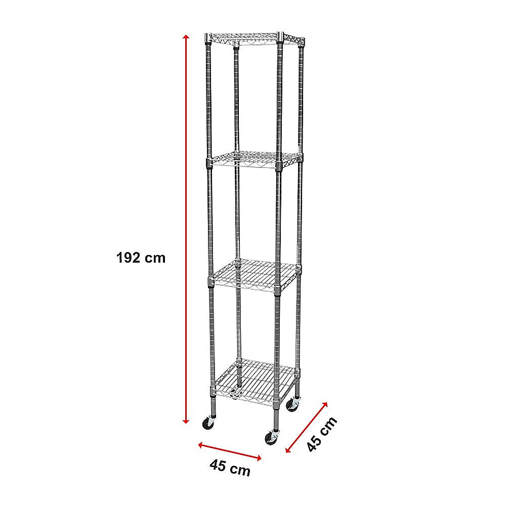 Modular Wire Storage 45x45cm Steel Shelving Chrome With Wheels For Garage Warehouse Or Kitchen Organisation
