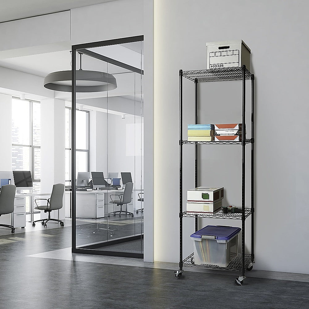 Modular Wire Storage 45x45cm Steel Shelving Black With Wheels For Garage Warehouse Or Kitchen Organisation