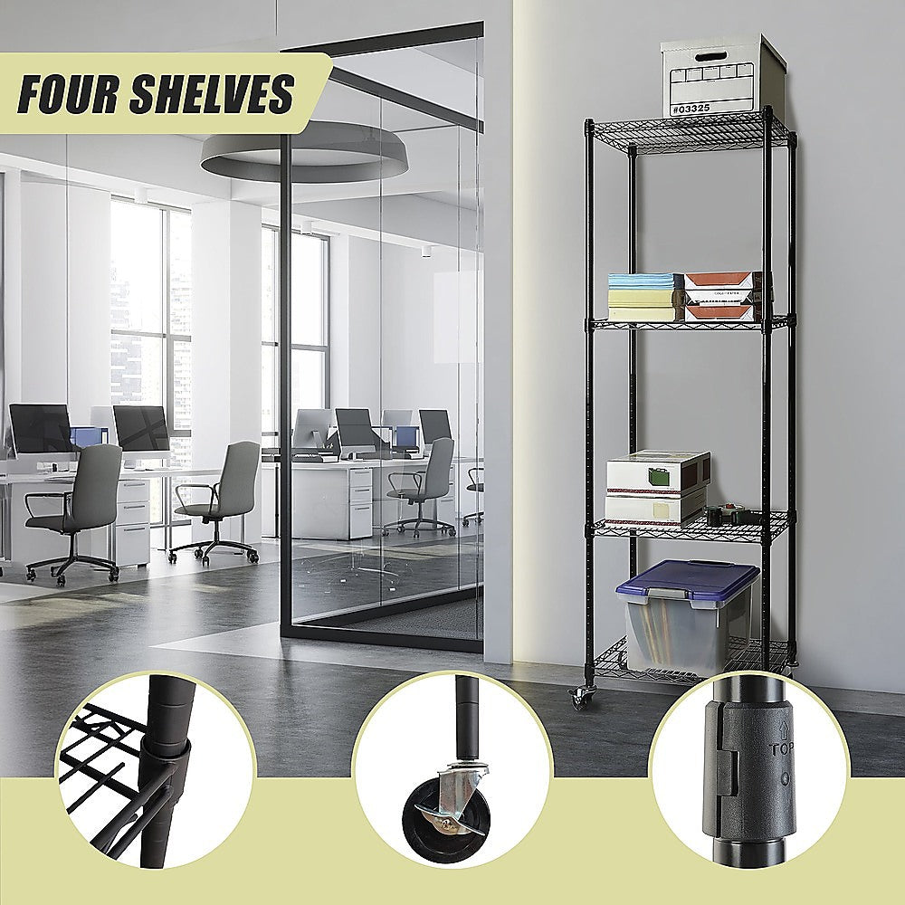 Modular Wire Storage 45x45cm Steel Shelving Black With Wheels For Garage Warehouse Or Kitchen Organisation