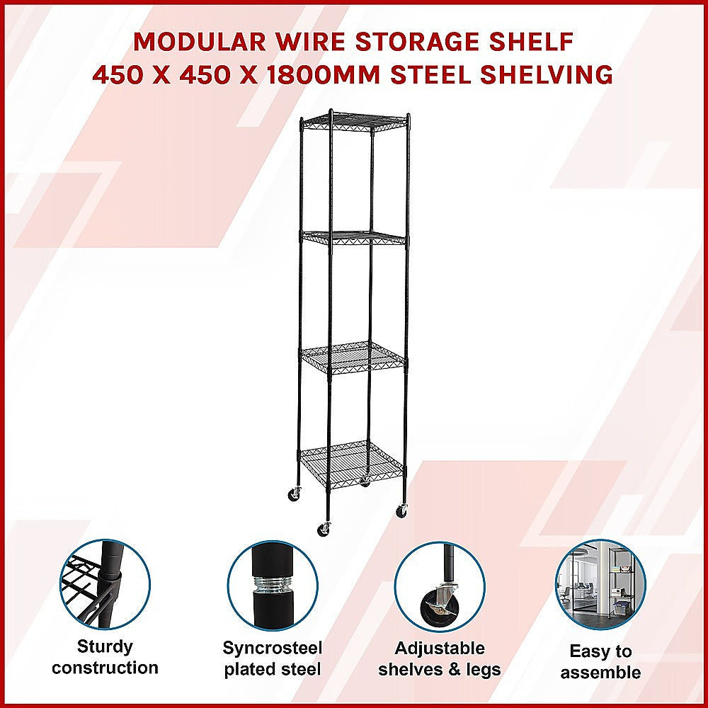 Modular Wire Storage 45x45cm Steel Shelving Black With Wheels For Garage Warehouse Or Kitchen Organisation