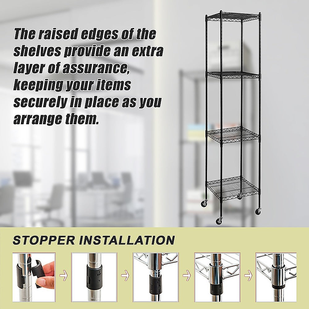 Modular Wire Storage 45x45cm Steel Shelving Black With Wheels For Garage Warehouse Or Kitchen Organisation