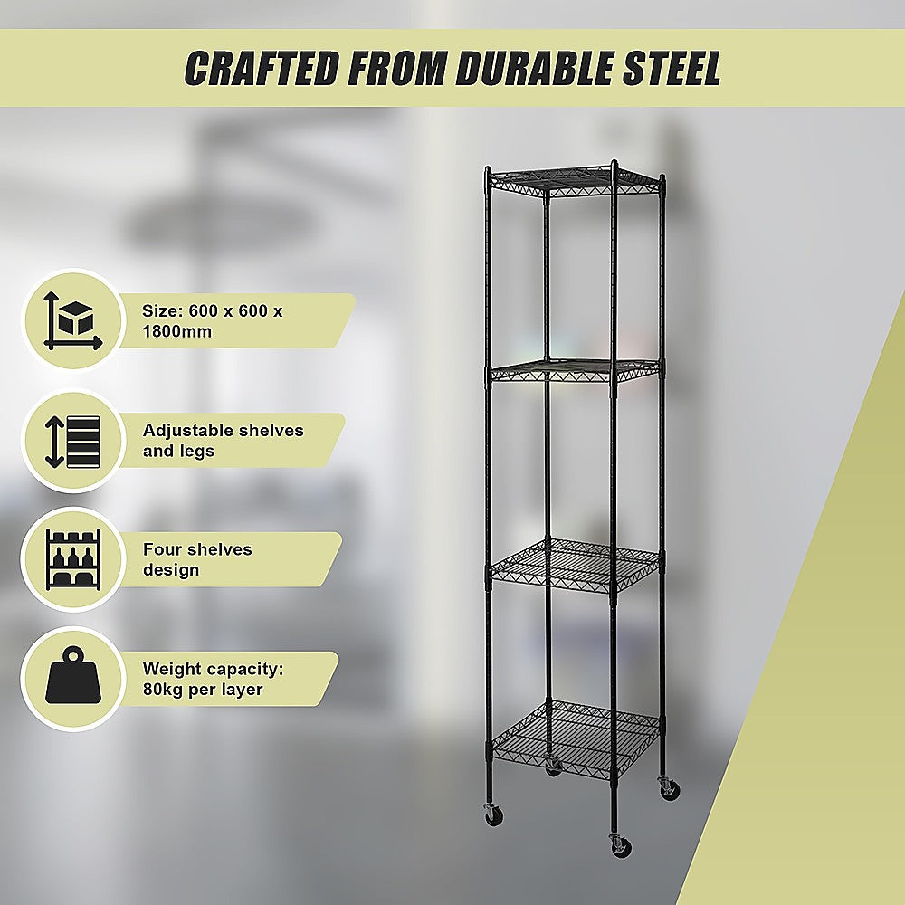 Modular Wire Storage 45x45cm Steel Shelving Black With Wheels For Garage Warehouse Or Kitchen Organisation