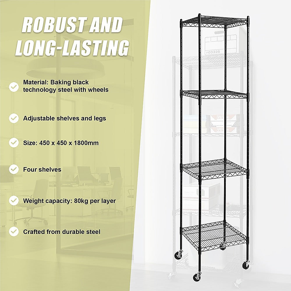 Modular Wire Storage 45x45cm Steel Shelving Black With Wheels For Garage Warehouse Or Kitchen Organisation