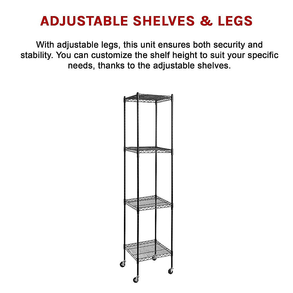 Modular Wire Storage 45x45cm Steel Shelving Black With Wheels For Garage Warehouse Or Kitchen Organisation