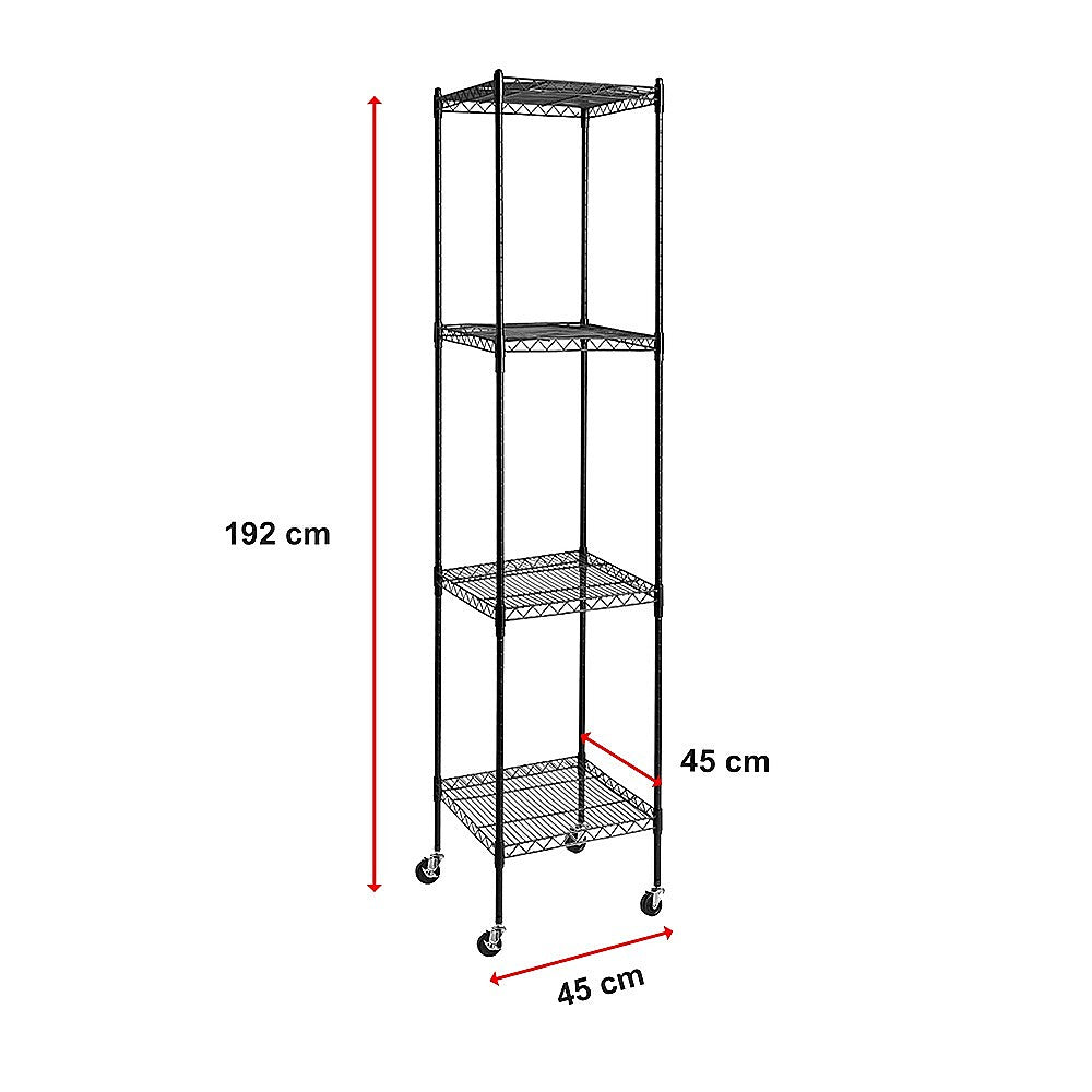 Modular Wire Storage 45x45cm Steel Shelving Black With Wheels For Garage Warehouse Or Kitchen Organisation