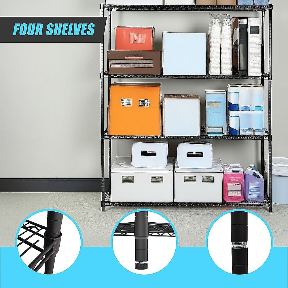 Wire Storage Rack – 120x60cm Black Shelving with Fixed Legs