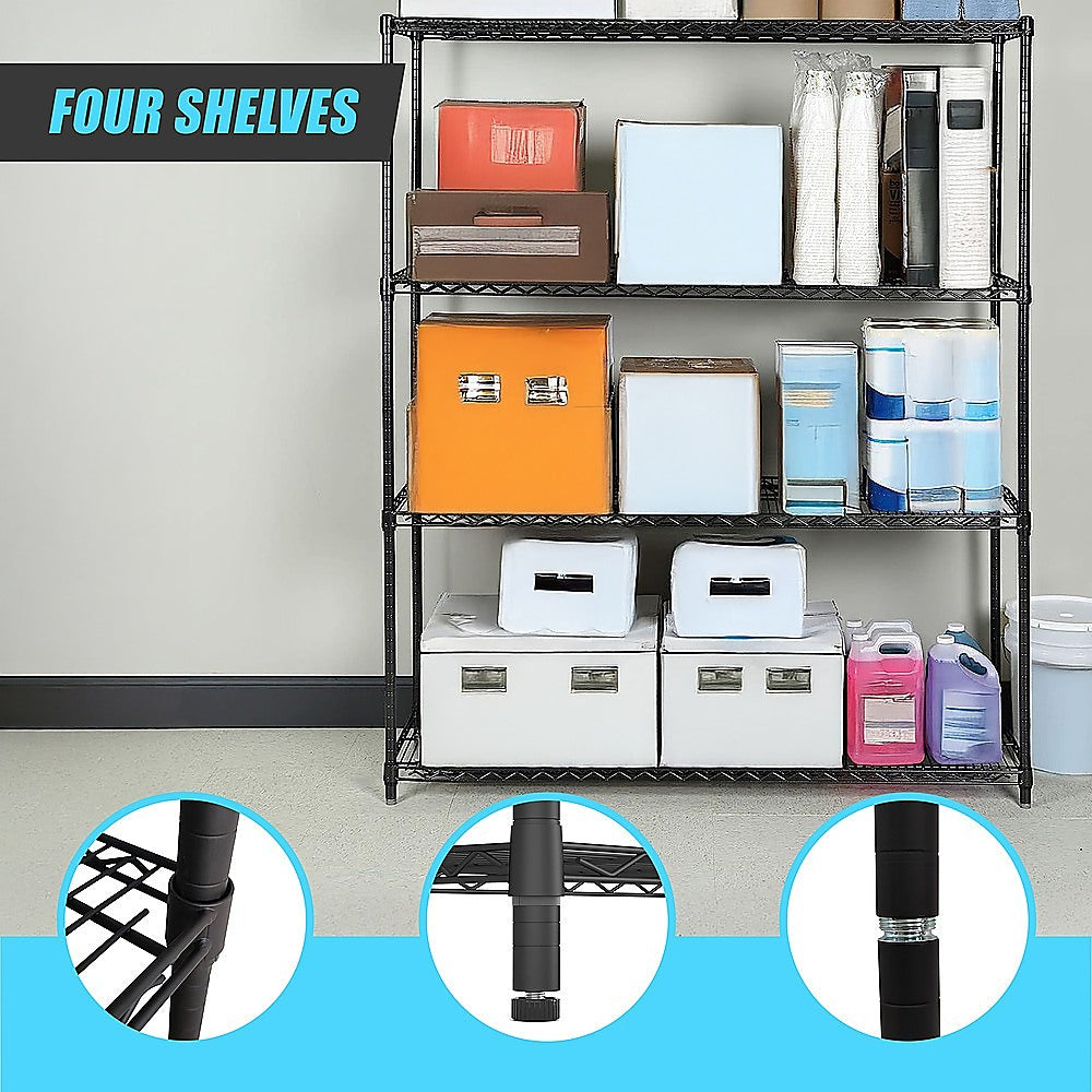 Modular Wire Storage 120x60cm Steel Shelving Black With Fixed Legs For Garage Warehouse Or Kitchen Organisation