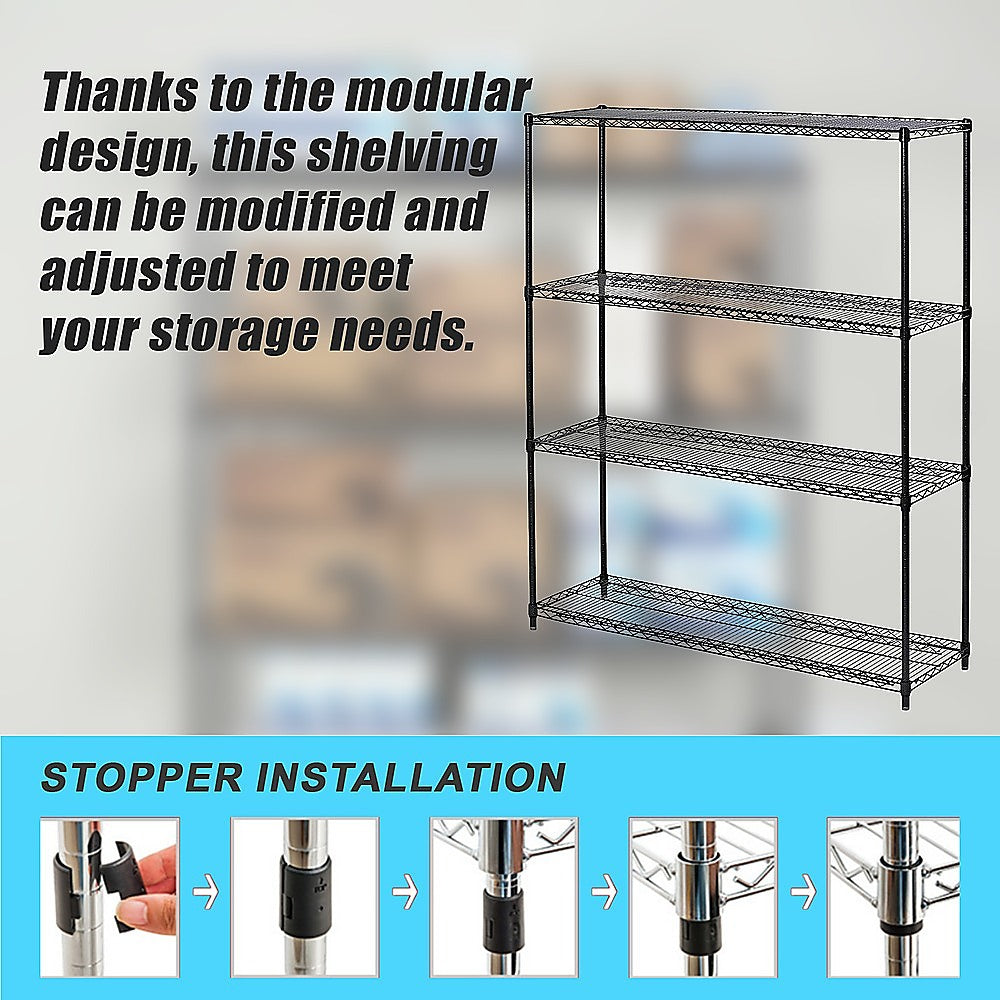 Modular Wire Storage 120x60cm Steel Shelving Black With Fixed Legs For Garage Warehouse Or Kitchen Organisation