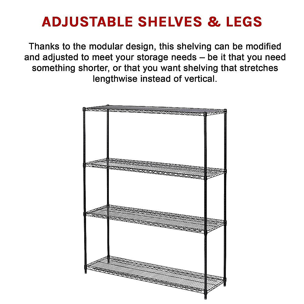 Modular Wire Storage 120x60cm Steel Shelving Black With Fixed Legs For Garage Warehouse Or Kitchen Organisation