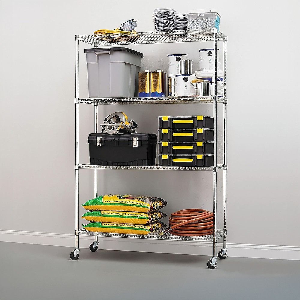 Wire Storage Rack – 120x60cm Chrome Shelving with Wheels