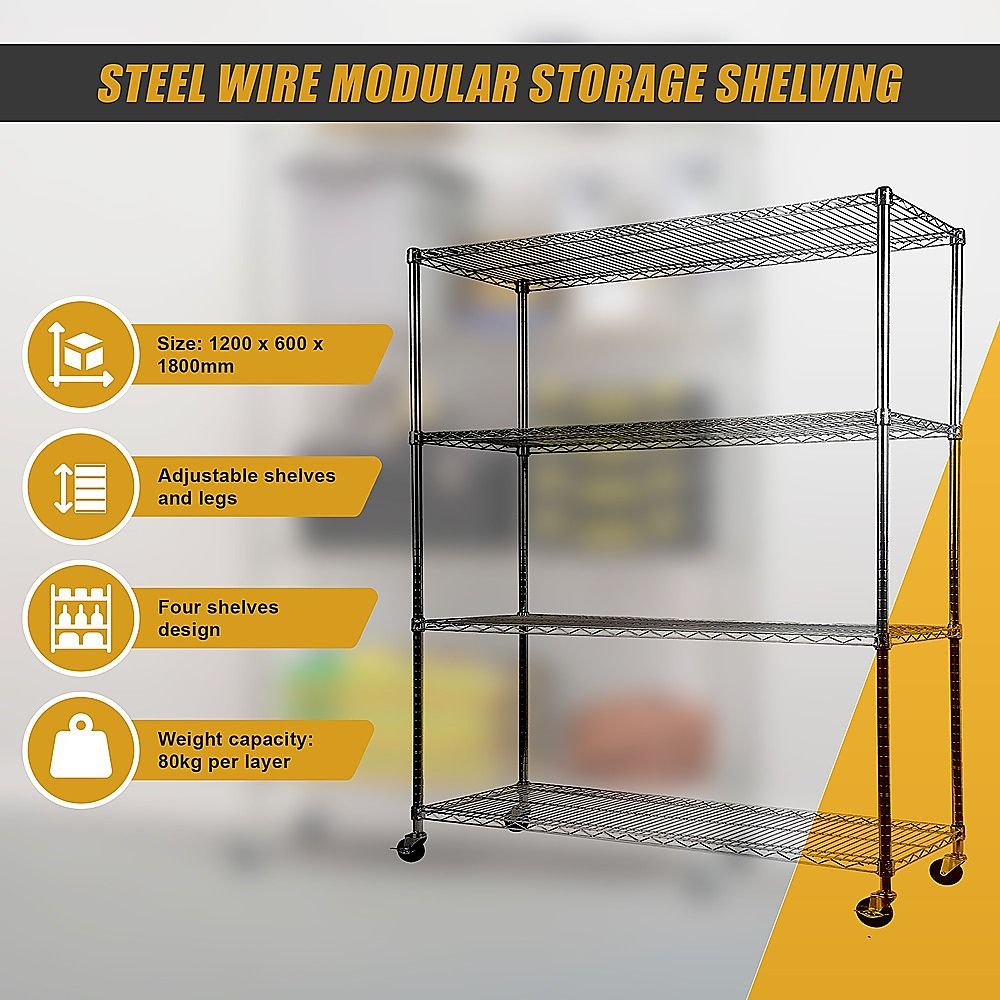 Wire Storage Rack – 120x60cm Chrome Shelving with Wheels