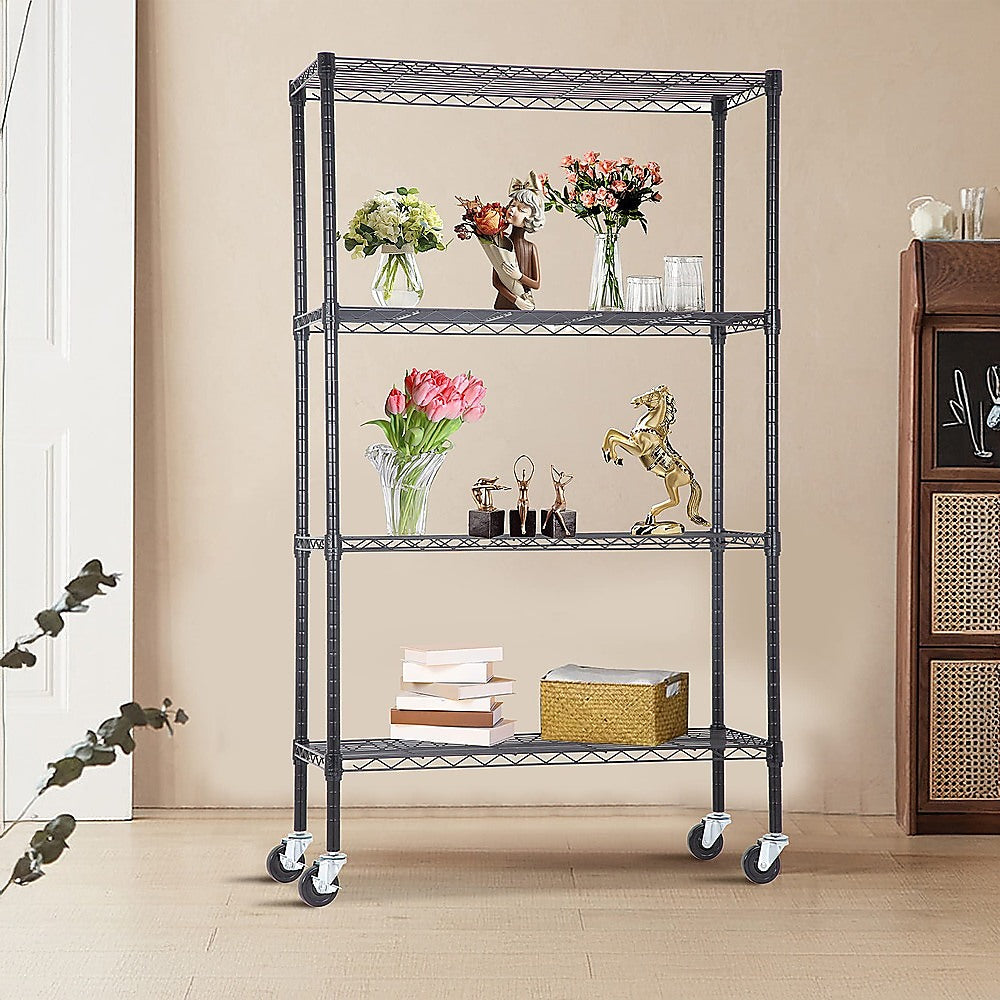 Modular Wire Storage 120x60cm Steel Shelving Black With Wheels For Garage Warehouse Or Kitchen Organisation