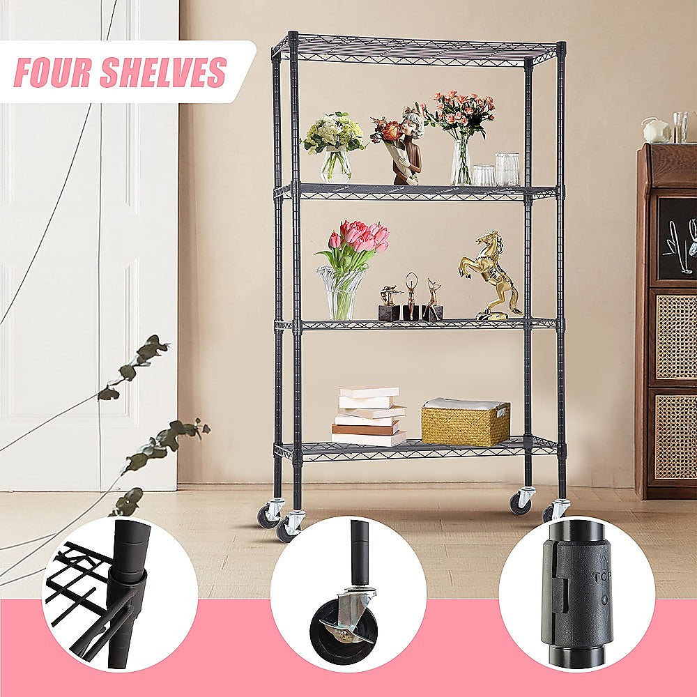 Modular Wire Storage 120x60cm Steel Shelving Black With Wheels For Garage Warehouse Or Kitchen Organisation