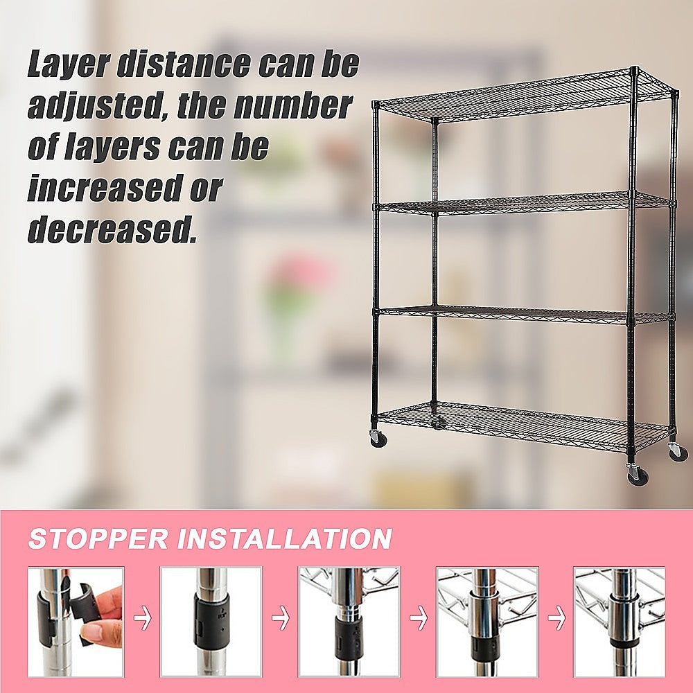 Modular Wire Storage 120x60cm Steel Shelving Black With Wheels For Garage Warehouse Or Kitchen Organisation