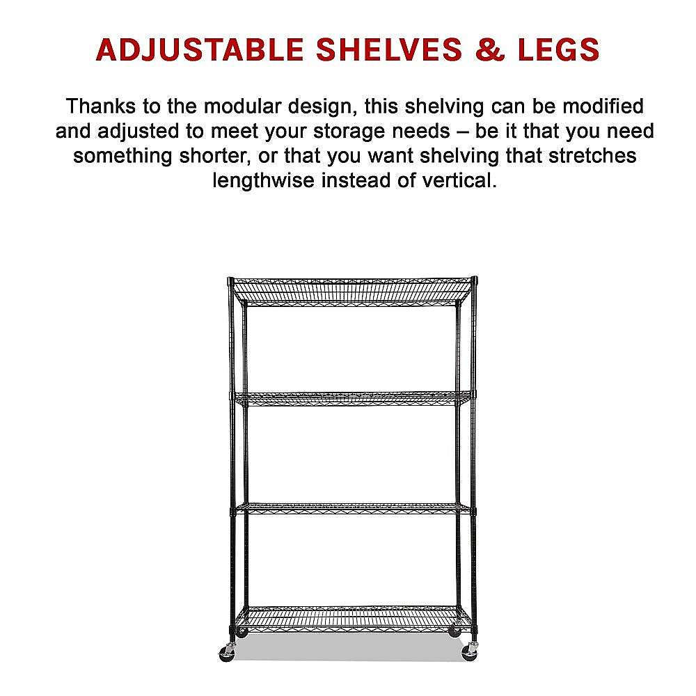 Modular Wire Storage 120x60cm Steel Shelving Black With Wheels For Garage Warehouse Or Kitchen Organisation
