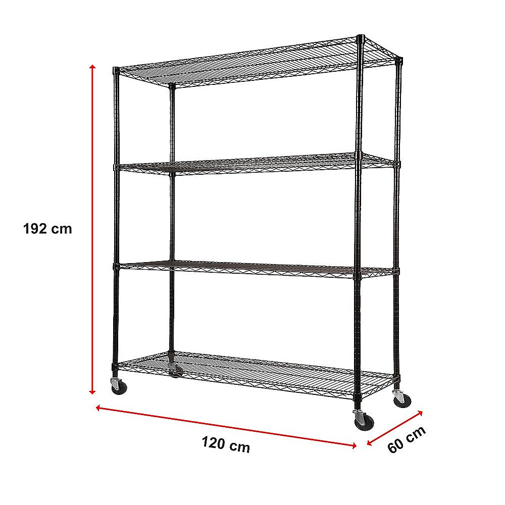 Modular Wire Storage 120x60cm Steel Shelving Black With Wheels For Garage Warehouse Or Kitchen Organisation