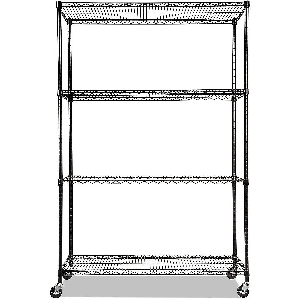 Modular Wire Storage 150x35cm Steel Shelving Black With Wheels For Garage Warehouse Or Kitchen Organisation