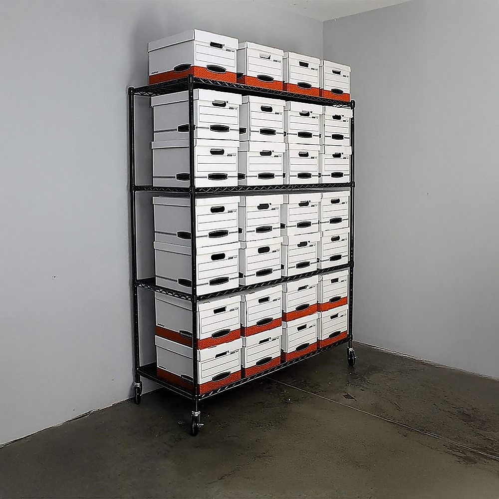 Modular Wire Storage 150x35cm Steel Shelving Black With Wheels For Garage Warehouse Or Kitchen Organisation