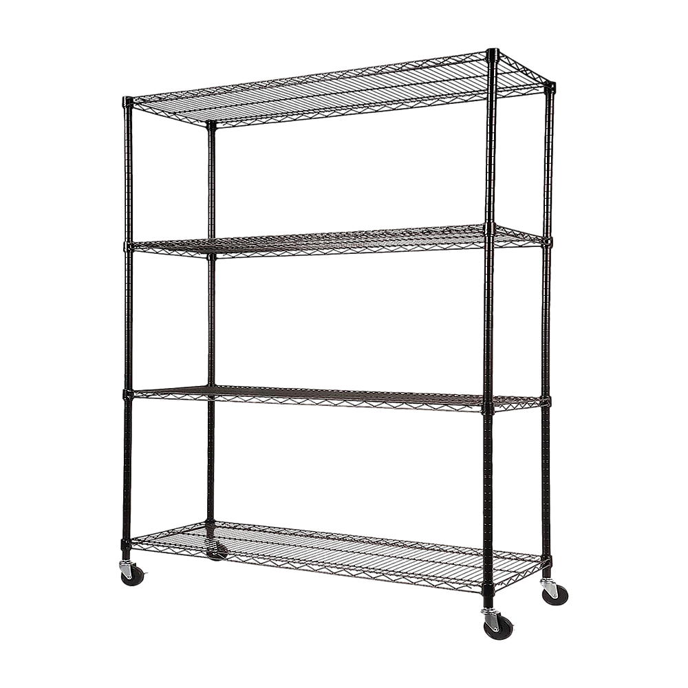 Modular Wire Storage 150x35cm Steel Shelving Black With Wheels For Garage Warehouse Or Kitchen Organisation